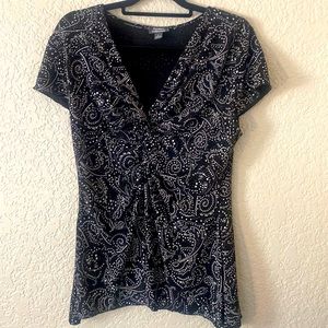 Dressbarn Collection Black-Sparkly Short-Sleeve Top Size Large